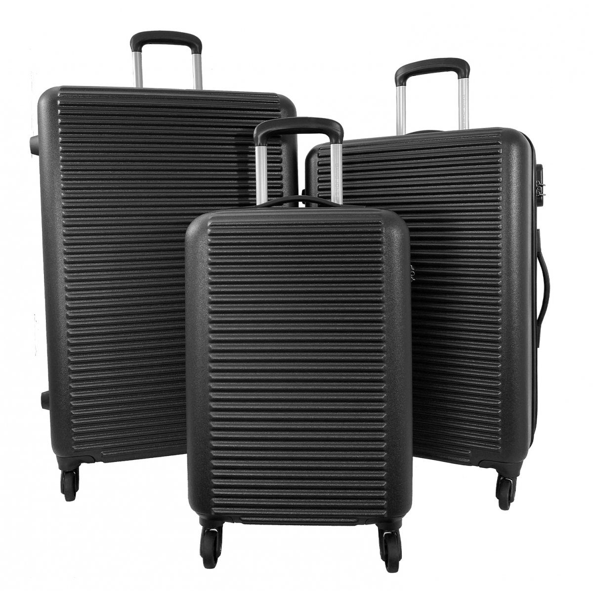 Set De 3 Valises Leonardo Bali - Cabine, Moyenne, Grande Avec 4 Roues Doubles, Serrure à Code, Coque Rigide | Noir
