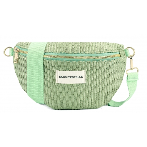 Sac à main bandoulière banane en paille Bleu Cerise - Taille S