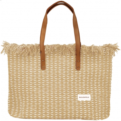 Sac à main cabas en toile anses longues Bleu Cerise