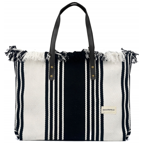 Sac à main cabas en toile anses longues Bleu Cerise