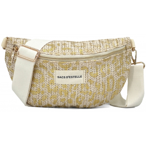 Sac à main bandoulière banane en paille Bleu Cerise - Taille S