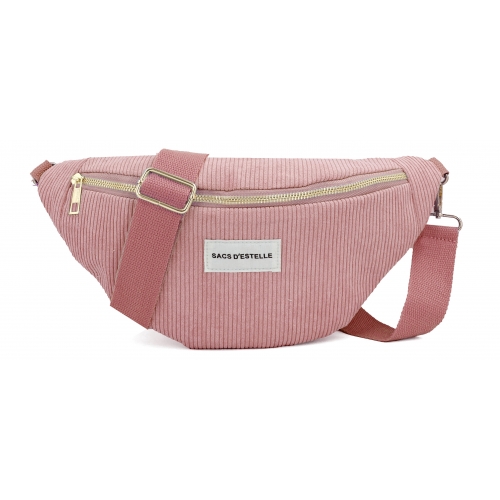 Sac à main bandoulière banane en velours côtelé Bleu Cerise - Taille L