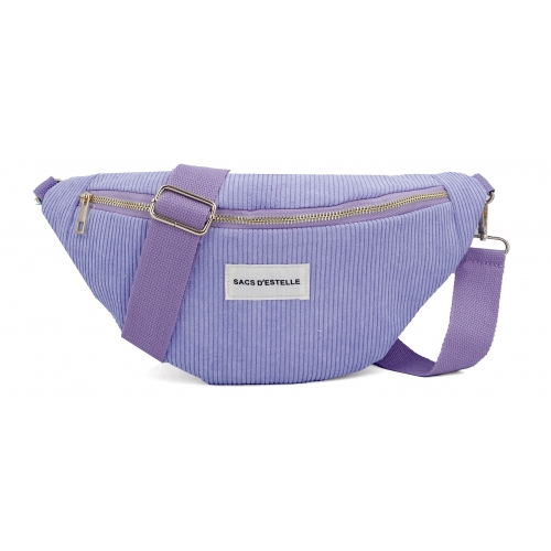 Sac à main bandoulière banane en velours côtelé Bleu Cerise - Taille L