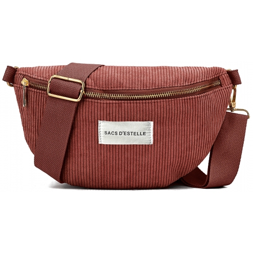 Sac à main bandoulière banane en velours côtelé Bleu Cerise - Taille M