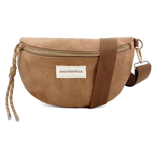 Sac à main bandoulière banane en velours Bleu Cerise - Taille M