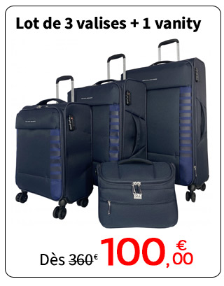 Bleu Cerise Lot de 3 valises + 1 vanity pas cher promotion