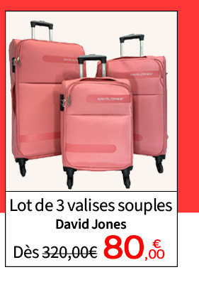  Bleu Cerise Lot de 3 valises souple David Jones Pas Cher en Soldes  