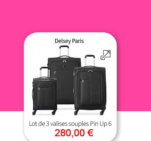 Bleu Cerise Bagagarie Delsey Paris Lot de 3 valises souples extensibles Pin up 6 Pas Cher 