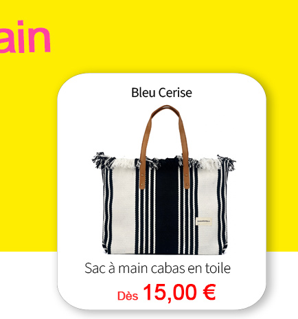  Bleu Cerise Maroquinerie Sac à main cabas en toile 