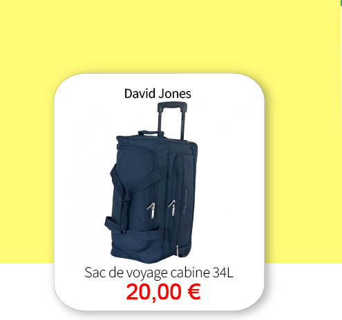 Bleu Cerise Bagagerie sac de voyage cabine David Jones en promotion 