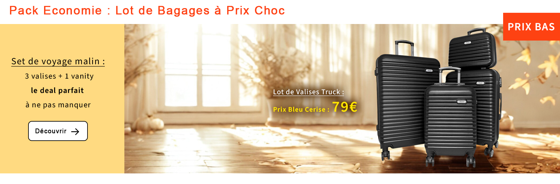  Bleu Cerise Pack Economique Lot de 3 valises + 1 vanity Truck Degré 