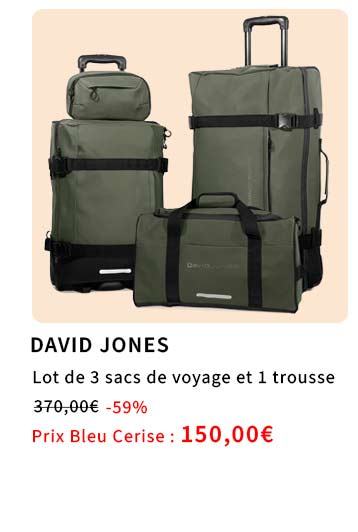  Bleu Cerise Bagagerie Lot de Sac de voyage David Jones en promotion 