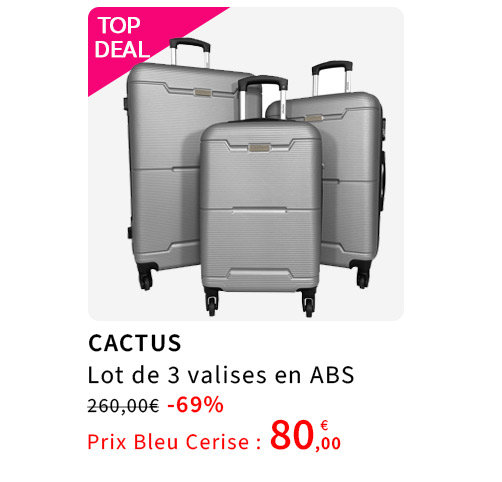 Bleu Cerise Bagagerie Lot de 3 valises ABS Soldes 80€  