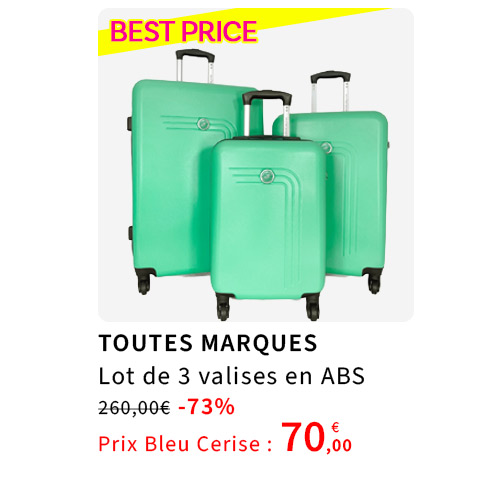  Bleu Cerise Bagagerie Lot de 3 valises ABS Promotion 70€ 
