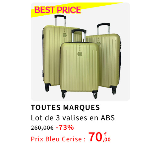  Bleu Cerise Bagagerie Lot de 3 valises ABS Promotion 70€ 