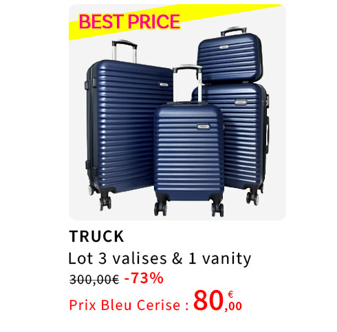  Bleu Cerise Bagagerie Lot de 3 valises et 1 vanity ABS Promotion 80€ 
