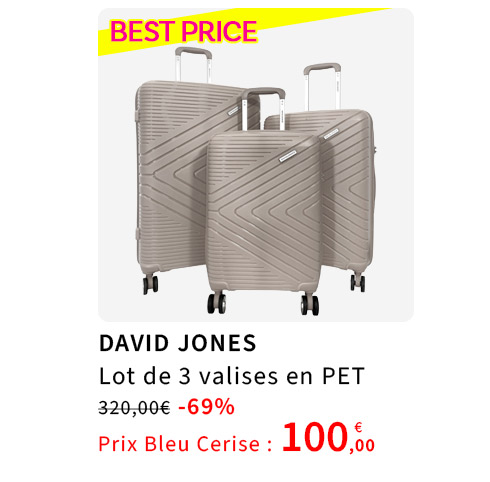  Bleu Cerise Bagagerie Lot de 3 valises PET Promotion 100€ 