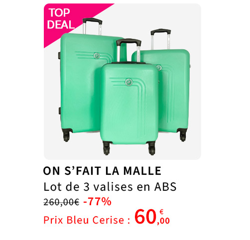 Bleu Cerise Bagagerie Lot de 3 valises ABS Soldes 70€  