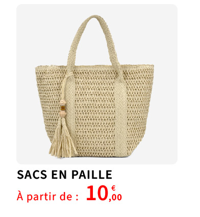 Bleu Cerise Sac a main femme en paille Pas Cher